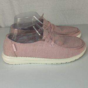 Hey Dude Wendy L Linen Women's Shoes Size 7 Pink White Slip On Casual Loafers